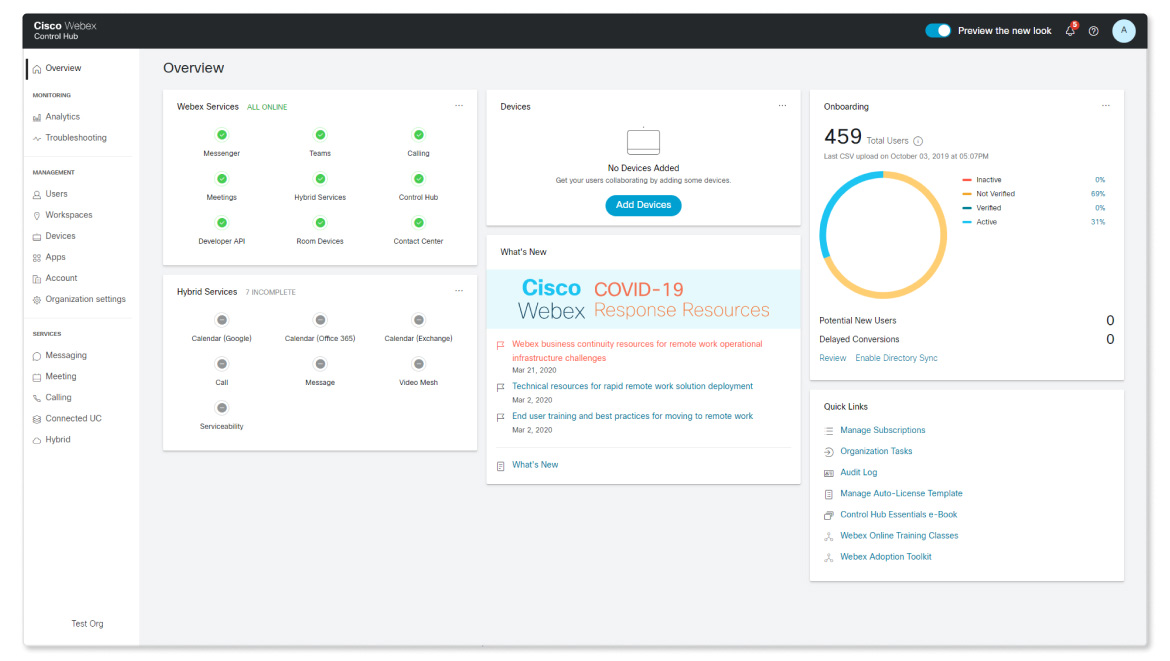 Webex calling 雲端電話系統-後台管理畫面control hub